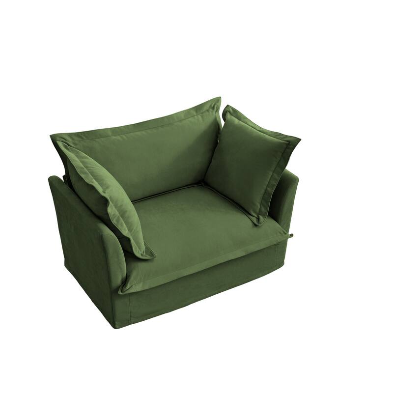 Slip-Covered Armchair with 1 Back Cushion & 2 Toss Pillows, Chenille Deep Seat Reading Armchair, Comfy Single Sofa Chair