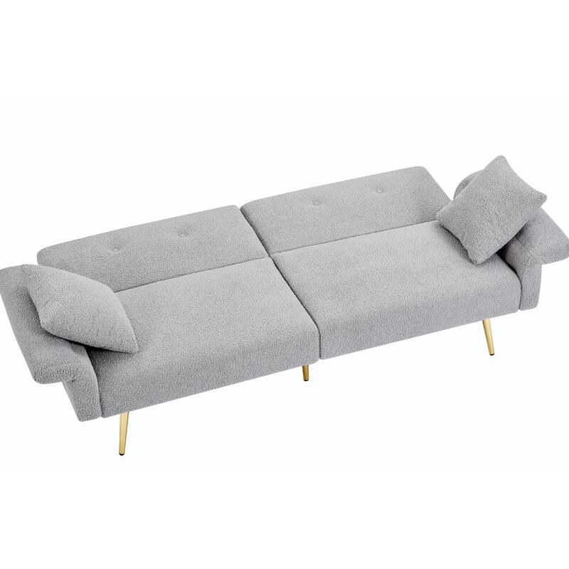 Modern Loveseat Sofa Bed - Teddy Upholstery with Side Pocket - Grey