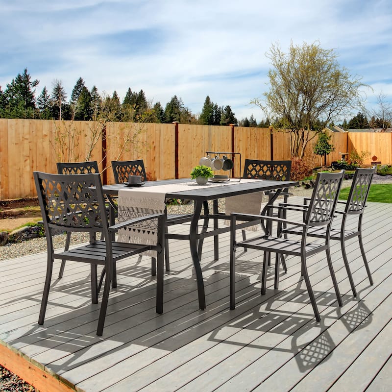 Outdoor Dining Set, Iron Finish, Black with Gold Speckles