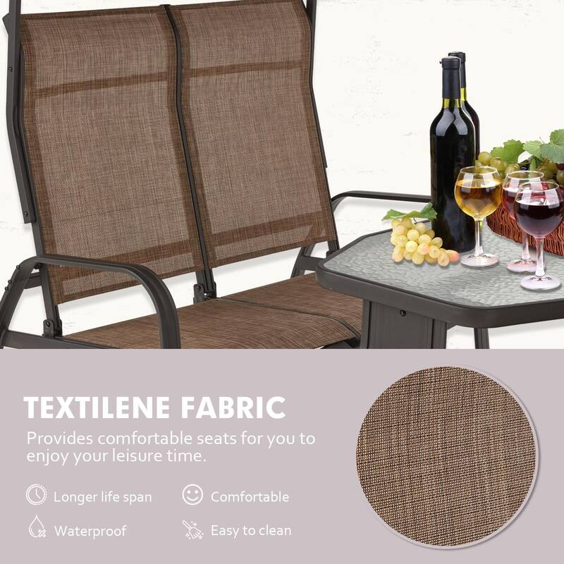 Erommy 4-Seat Patio Swing Chair Outdoor Glider Benches, Aluminum Frame, Canopy with Netting, Porch Glider Chair