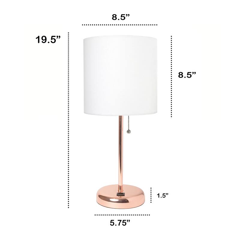 Creekwood 19.5" Bedside Usb Port Feature Metal Table Desk Lamp - RoseGold/WhiteShade - 9x9x15