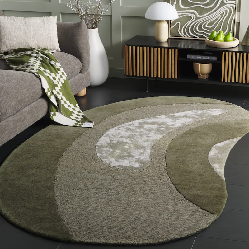 SAFAVIEH Handmade Novelty Giana Modern Wool Rug - 8' x 10' Rectangle-Scallop - Green