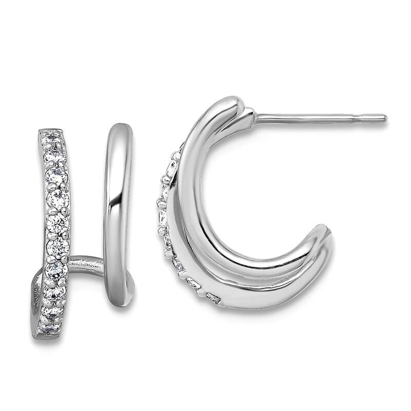 Curata 10k Yellow or White Gold Trendy Cubic Zirconia Double Hoop Earrings - 13.5x6.5mm - White