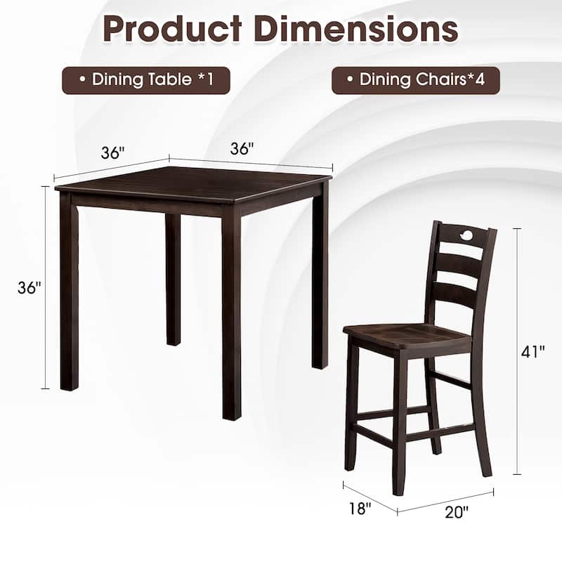Farmhouse Expresso Solid Wood 5-piece Counter Height Dining Table Set