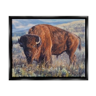 Stupell Bison Grazing on Prairie Framed Floater Canvas Wall Art Design ...