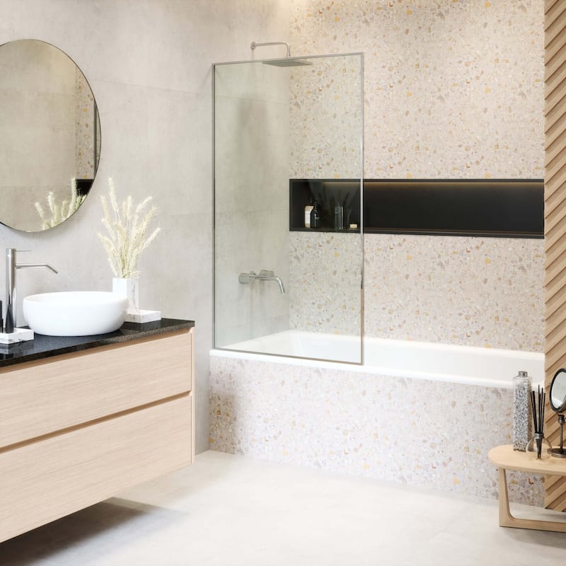 Full Frame Fixed Tub Clear Tempered Shower Glass Panel