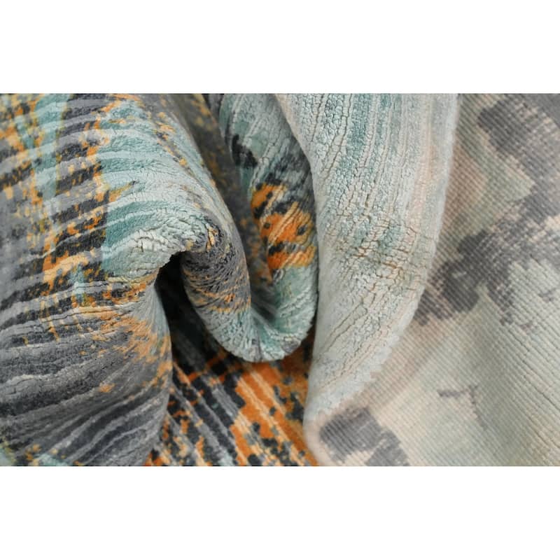 Hand Knotted Oriental Viscose Silk Carpet Modern Pictorial Multi-Colored Abstract Area Rug - 6' 6'' X 4' 5''