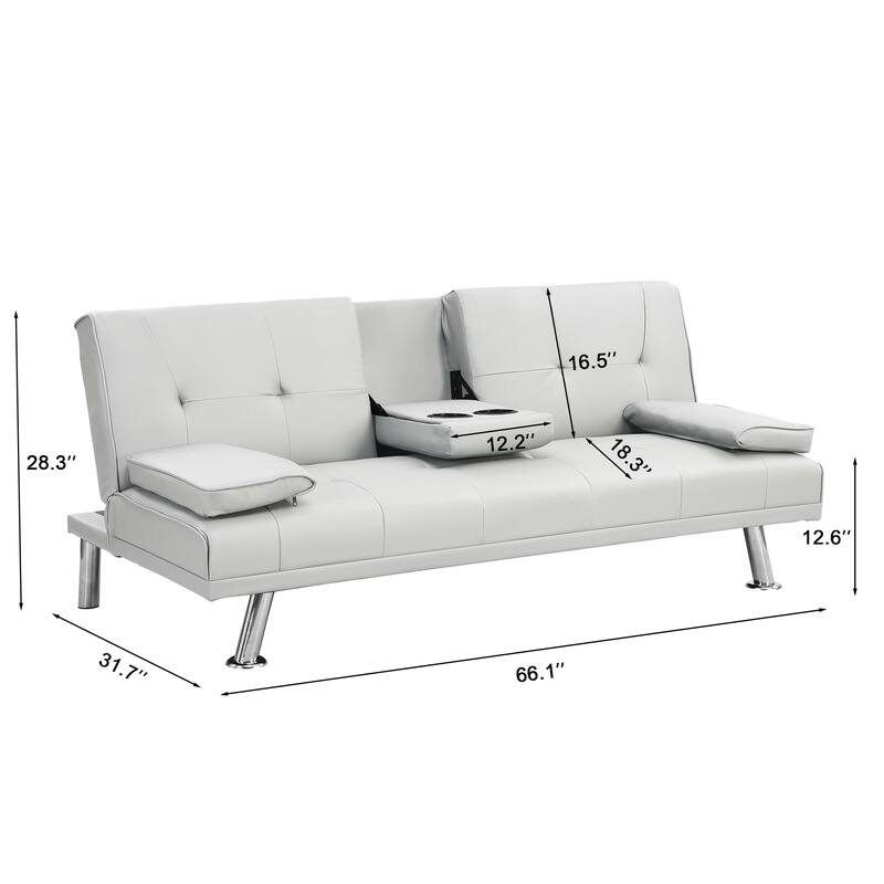 White 66.1" PVC Loveseat Sofa Bed with Wood Frame and Stainless Leg for Living Room