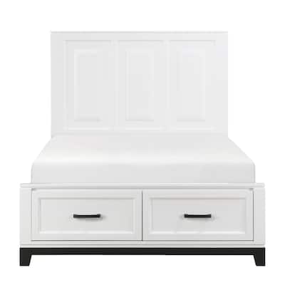 White Finish Full Platform Bed with Storage Drawers Wooden Bedroom Furniture 1pc
