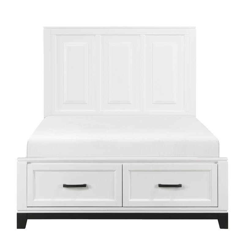 White Full Platform Bed with Storage Drawers, Wooden Bedroom Furniture - White