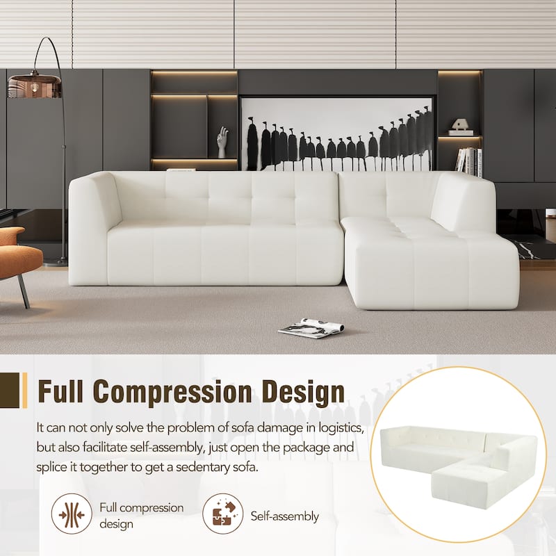 112.2" Chenille Modular L-Shaped Sofa Bed with Free Combination Design and No-Assembly Required