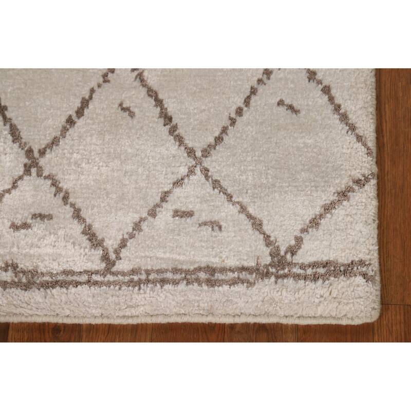 Beige Trellis Moroccan Oriental Accent Rug Handmade Wool Carpet - 2'0"x 3'0"