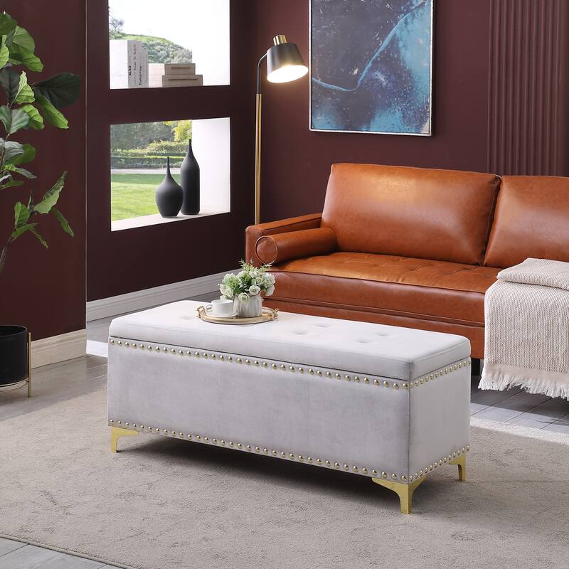 Benche Set 2 in 1 Benches Tufted Velvet Benches Gold Leg Bed Bath