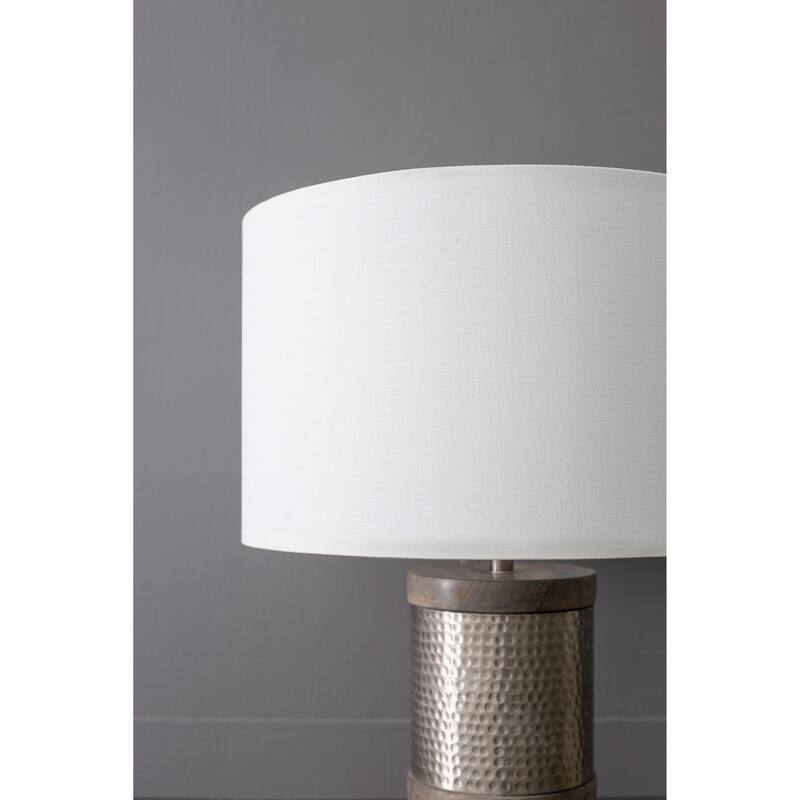D16x24.4" Hammered Iron Table Lamp with Mango Wood(Lamp Shade Assembly Required)