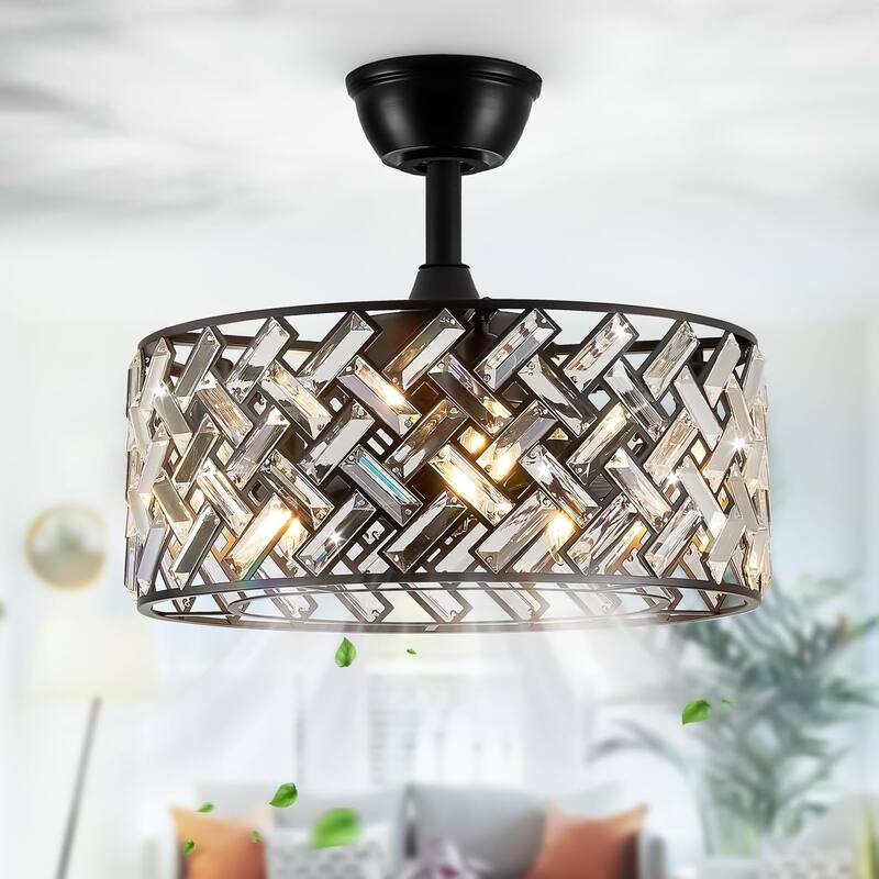 18" Crystal Cage Ceiling Fan With Remote Control ,Quiet Motor Fan Light,Indoor Crystal Chandelier Ceiling Fan