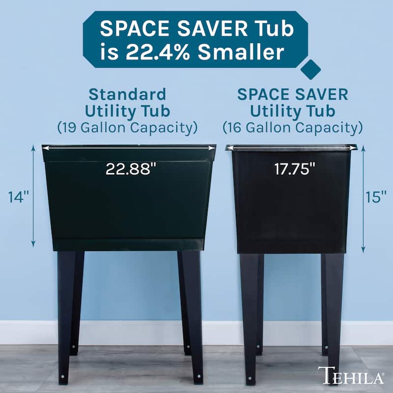 TEHILA Black 16-Gallon Space Saver Utility Sink Laundry Tub with Gooseneck Faucet