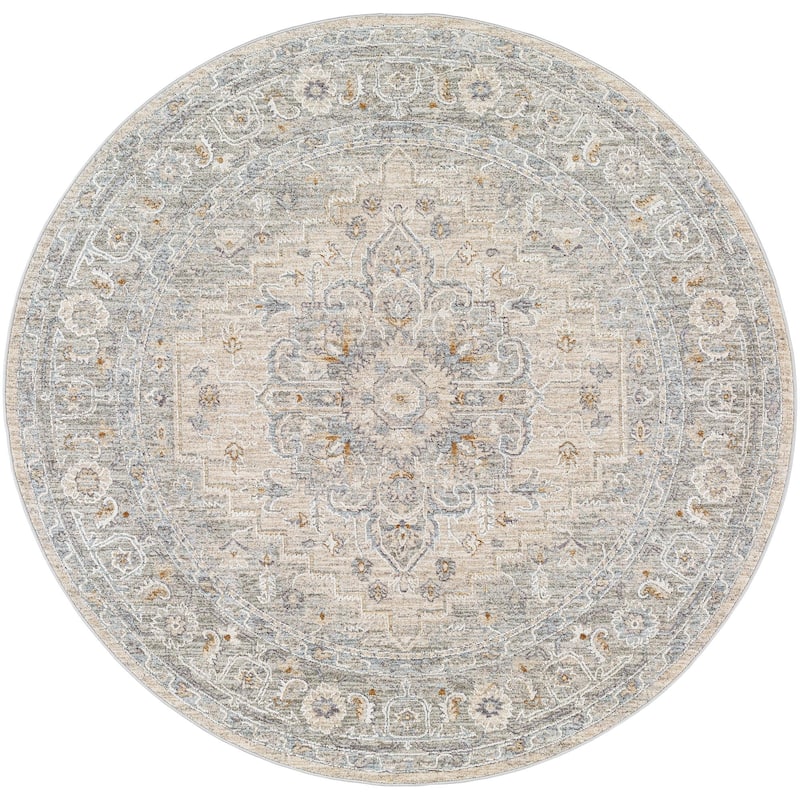 Betty Classic Medallion Area Rug - 5'3" x 5'3" Round - Grey/Taupe