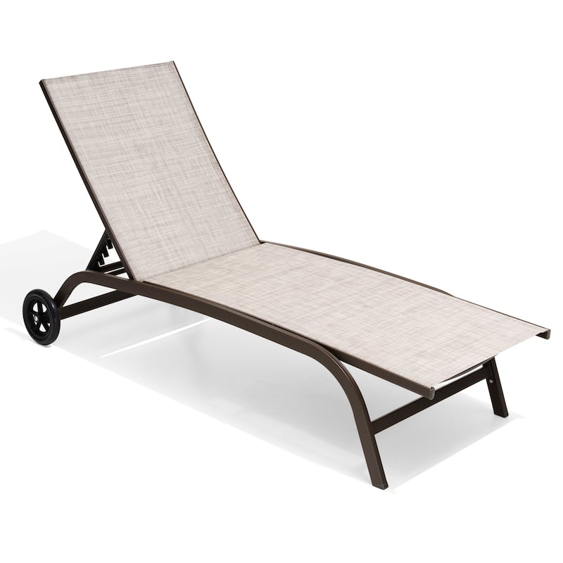 Outdoor Chaise Lounge Chair Pool Lounger with Adjustable Back and Wheels