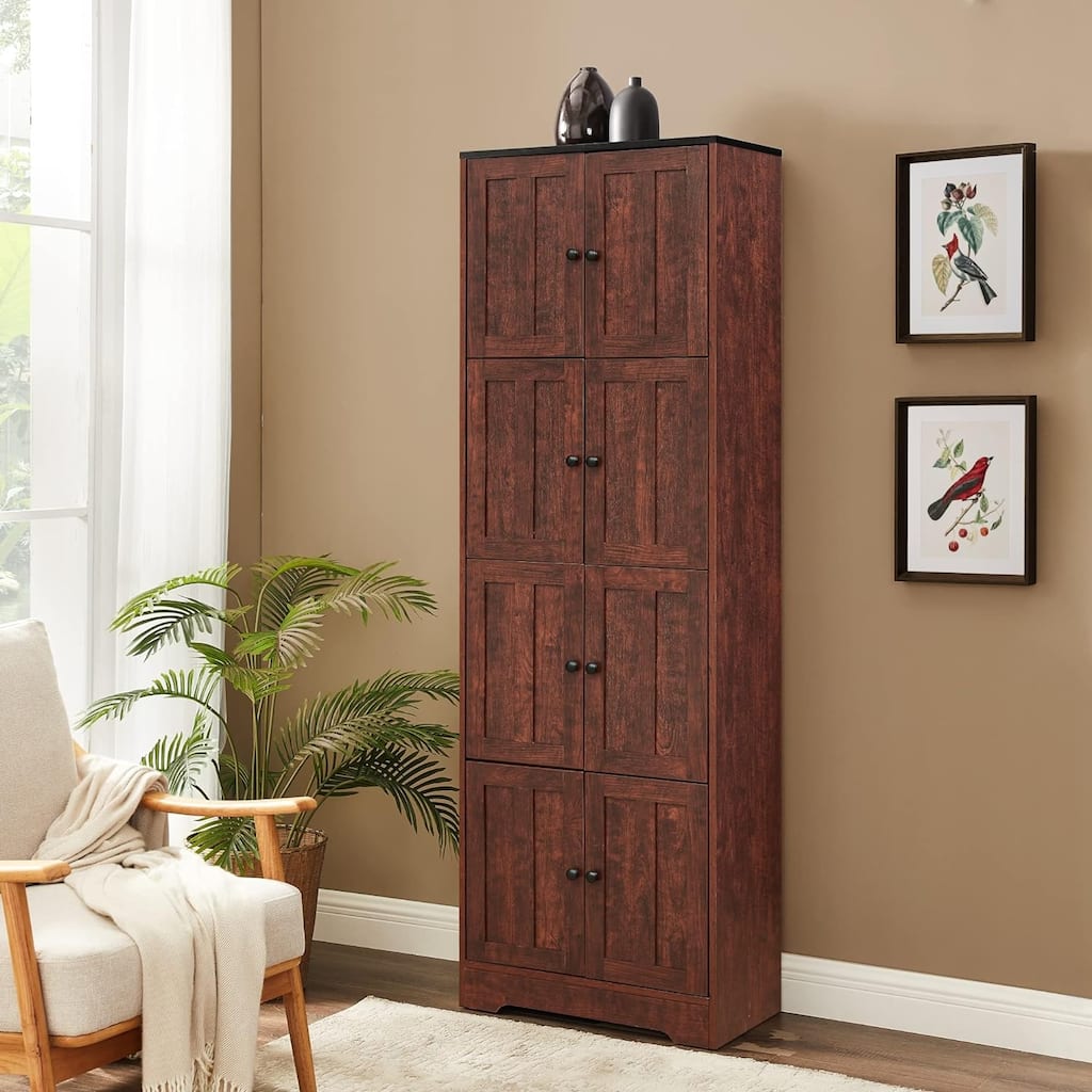 72.4" Tall Corner Storage Cabinet Walnut Sideboard with 4 Doors, Buffet Server Cabinet Accent Cabinet Pantry Cabinet