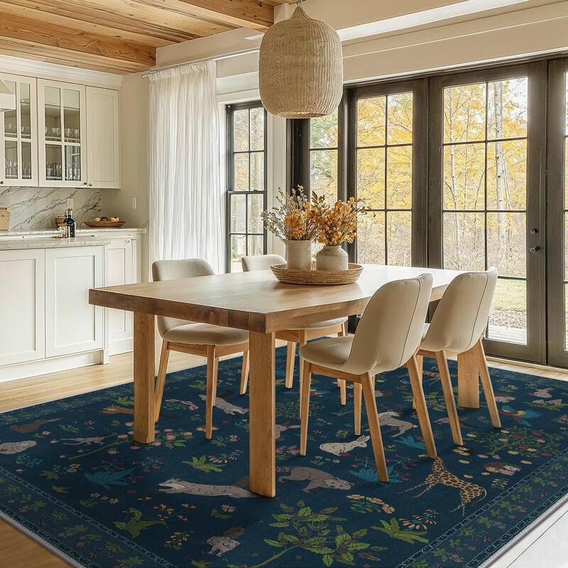 Mcow Woodland Friends Animal Print Low-Pile Machine-Washable Area Rug