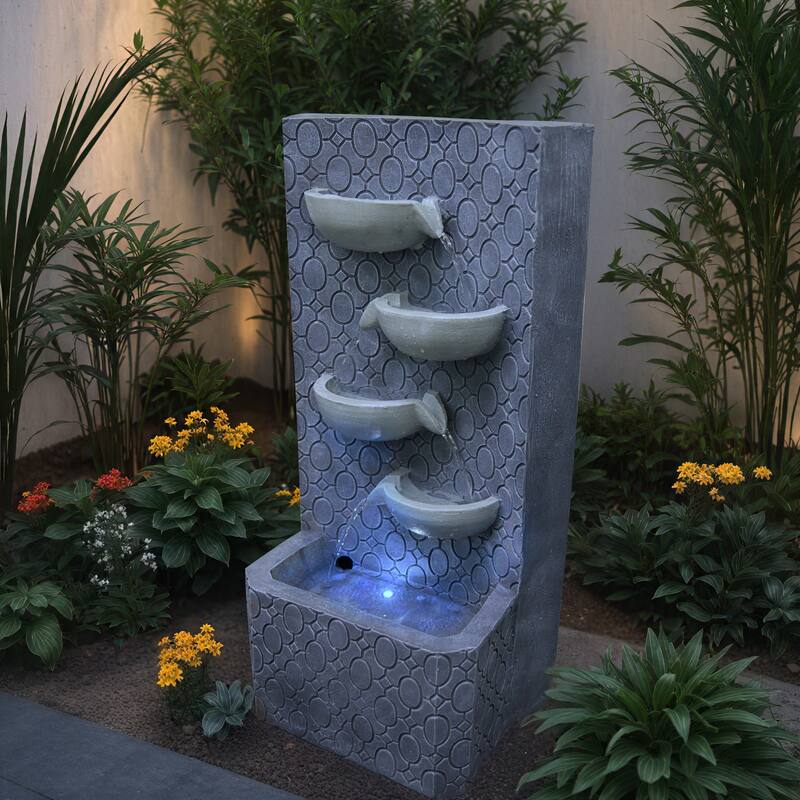 Vbal Outdoor 4-Tier Polyresin Modern Fountain with Soothing Water Sounds – Weather Resistant