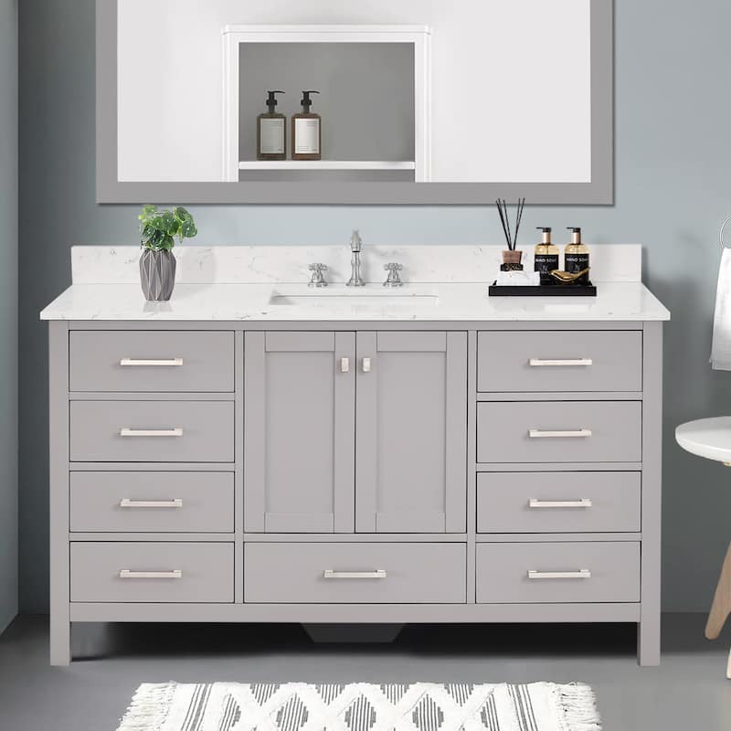 StarrySky 60 inch Undermount Single Sink Bathroom Vanity with Engineered Carrara Marble Top