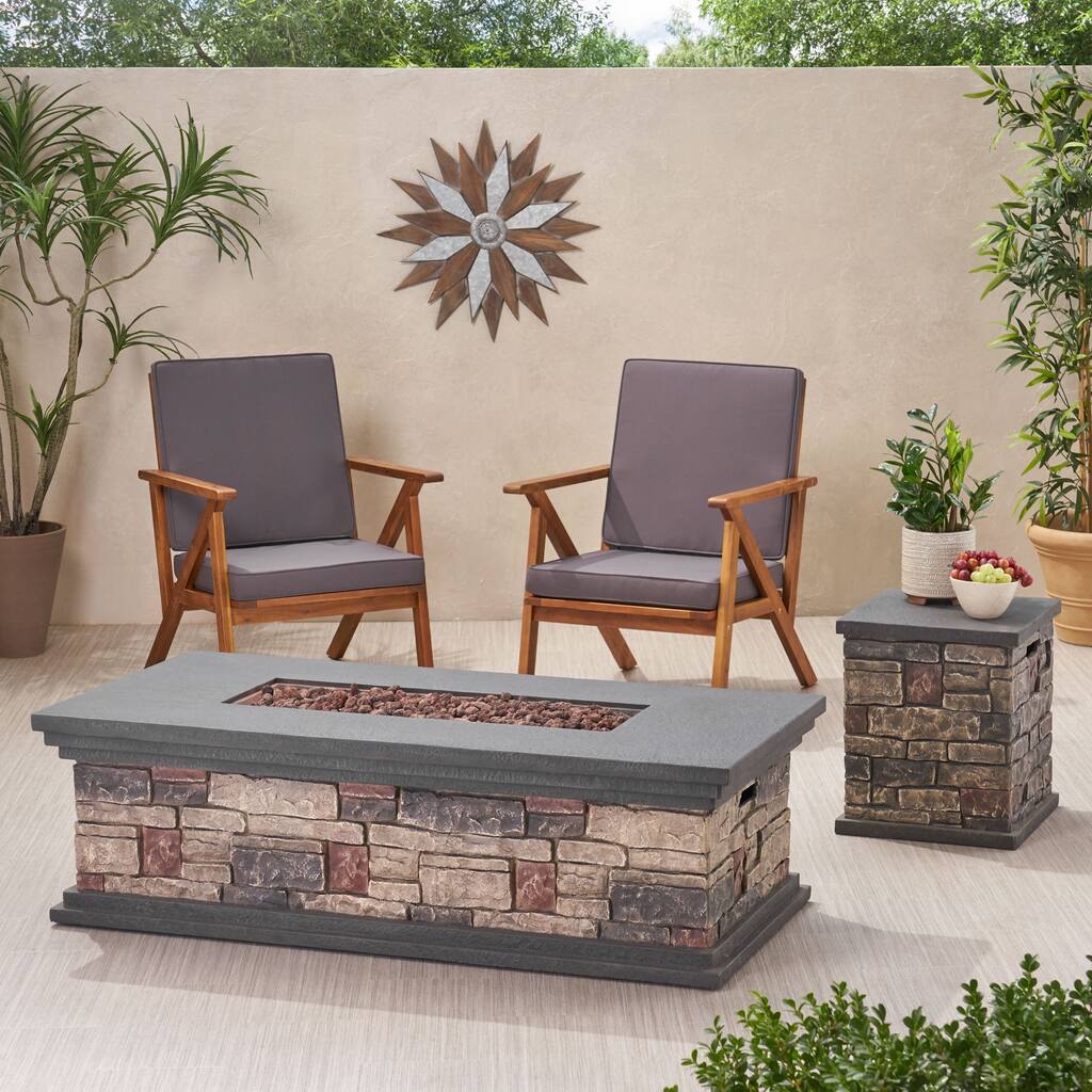 Chesney Outdoor 56" Rectangular 50,000 BTU Light Weight Concrete Fire Pit by Christopher Knight Home