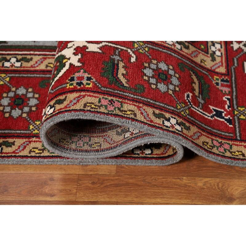Light Blue Geometric Heriz Serapi Indian Area Rug Handmade Wool Carpet - 7'11"x 10'5"