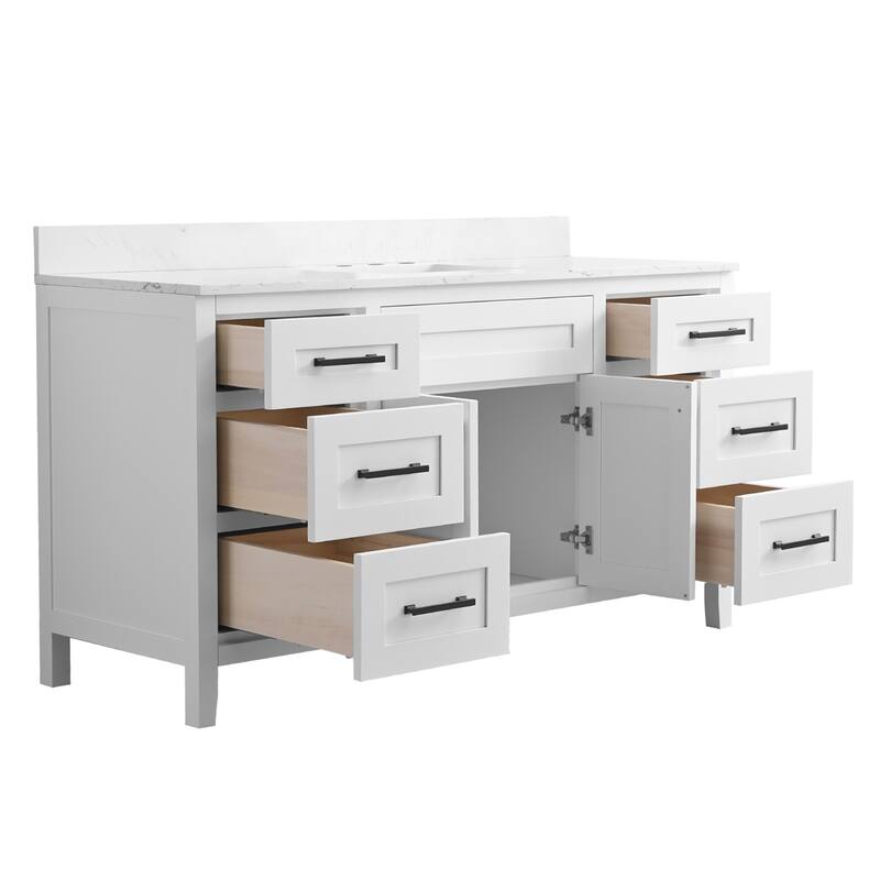 Nephelily 60 inch Bathoom Vanity With Quartz Top Single Sink, Easy-to-Install