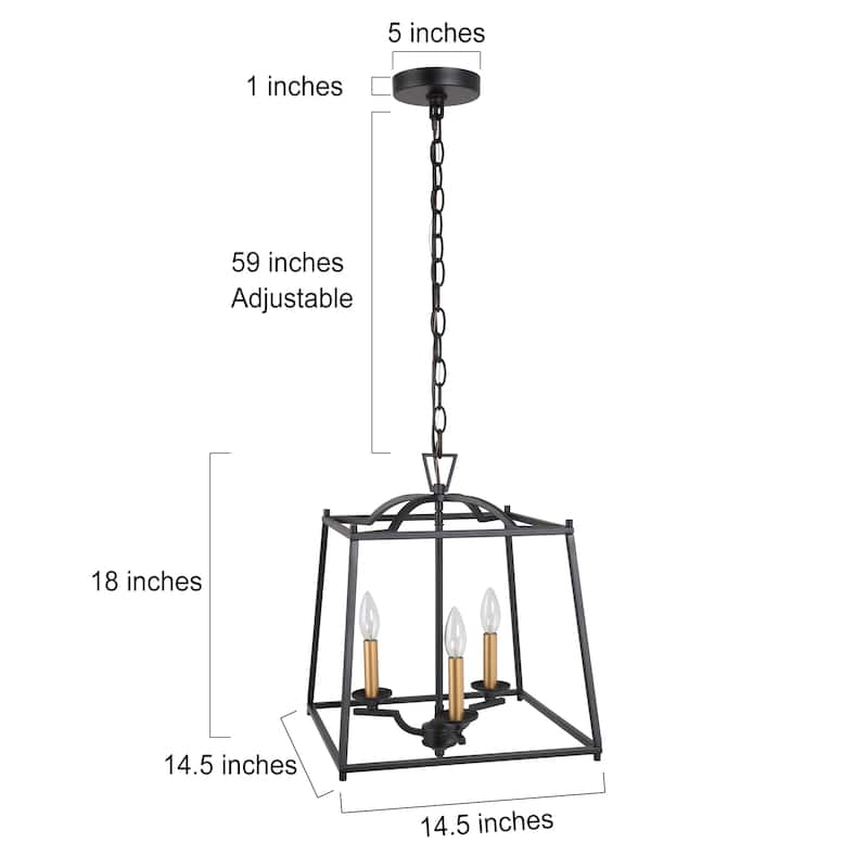 Kania Modern Farmhouse Black Gold 3-light Lantern Pendant Lighting