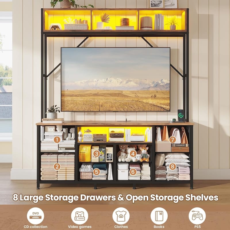 TV Stand for Living Room with LED Lights & Power Outlets TV Stand Dresser