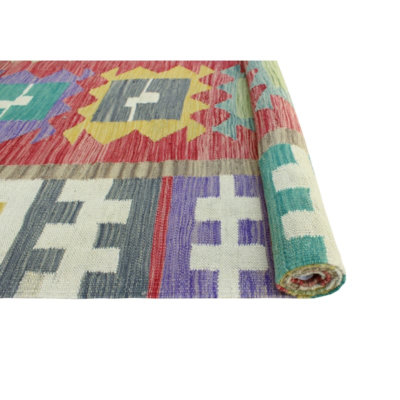 Sun Faded Flatweave Nanyamka Red/Ivory Rug - 6'7" x 10'0"