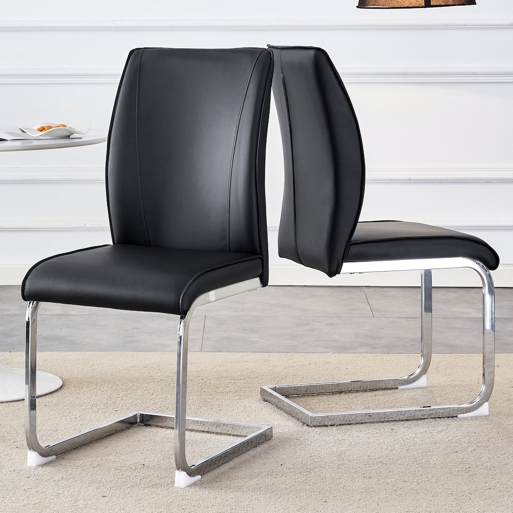 Luxury Simple Arch Chair - Set of 2 PU Material High Resilience Dining Chair with Arched Metal Leg