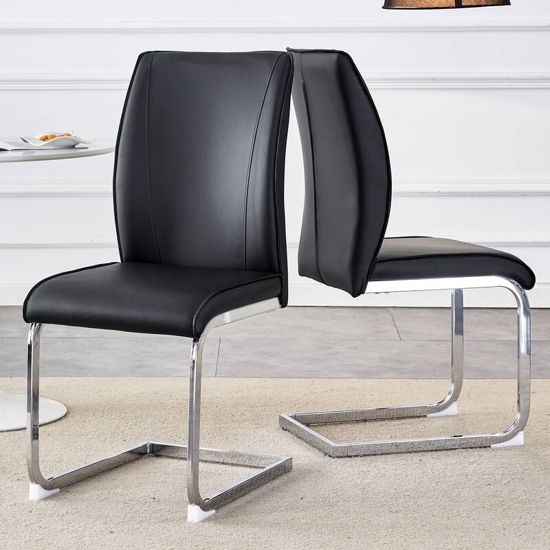 Modern Set of 2 Dining Chairs with PU Backrest High-Density Foam Seat Arched Metal Legs, for Dining Room Living Room Bedroom
