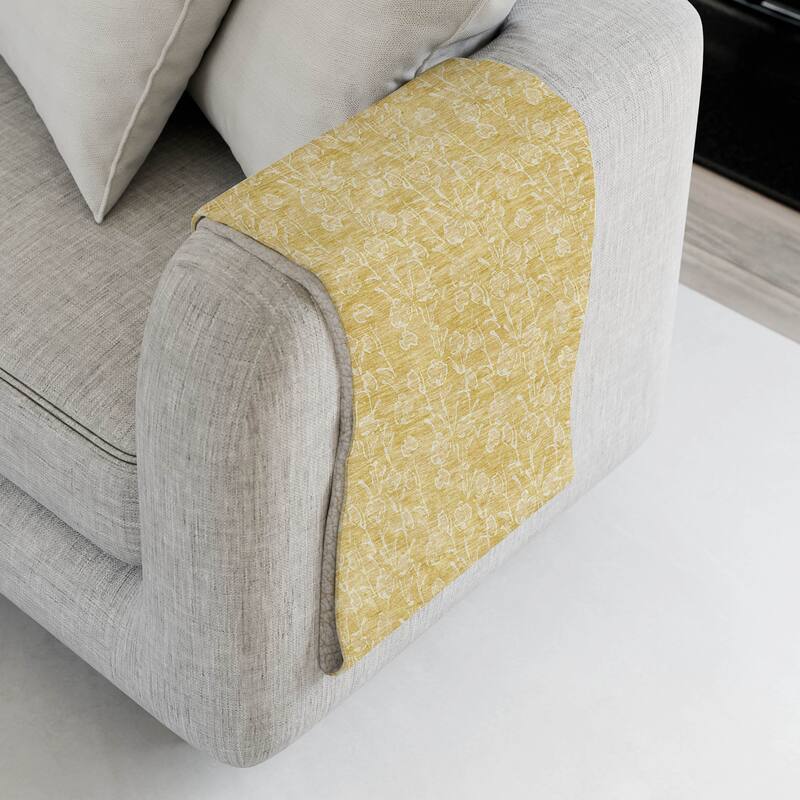 Premium Machine Washable Modern Floral Sherpa Throw Blanket - Gold - 4'2" x 5'10"