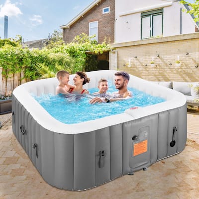 4-6 Person Outdoor Inflatable Hot Tub Spa with Control Panel & 130 Jets, Insulated Tub Cover & Floor Protector - 75”W