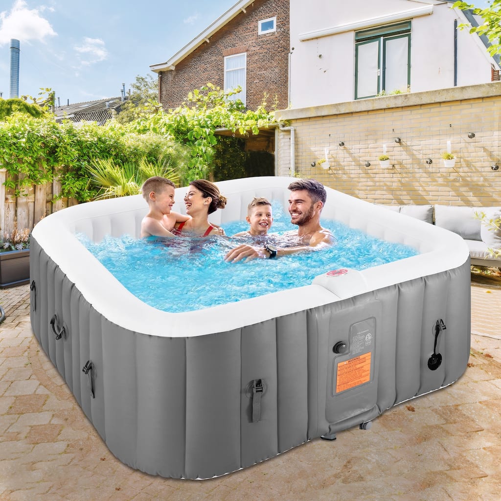 4-6 Person Outdoor Inflatable Hot Tub Spa with Control Panel & 130 Jets, Insulated Tub Cover & Floor Protector - 75”W