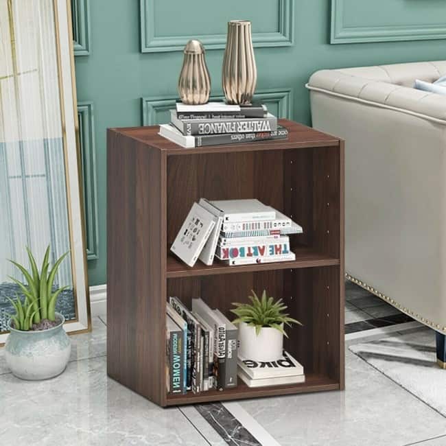 2-Layer Multifunctional Furniture Display Cabinet with Large Capacity Storage Space - Walnut - 17" x 11.5" x 21.5" (L x W x H)