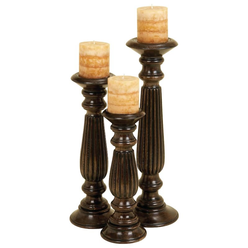 Mango Wood Candle Holder - Set of 3 Dark Brown or Beige - Roche River Decor - Dark Brown