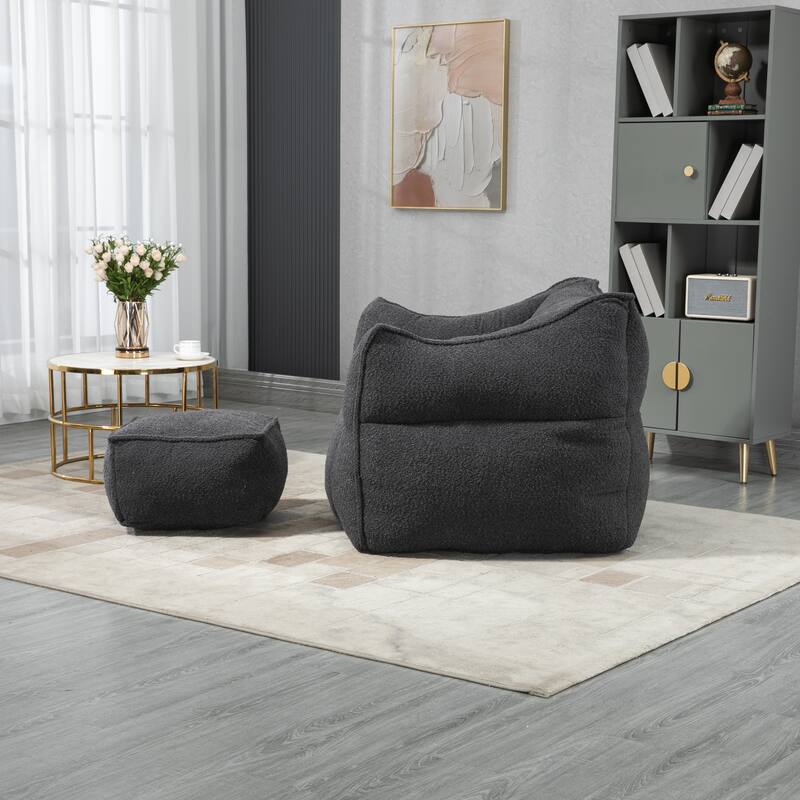 GDFStudio - COOLMORE Boucle Bean Bag Chair with Memory Foam Filling for Ultimate Comfort