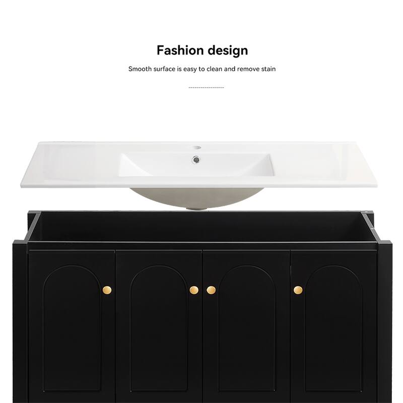 48" Black Bathroom Vanity with Ceramic Sink Combo