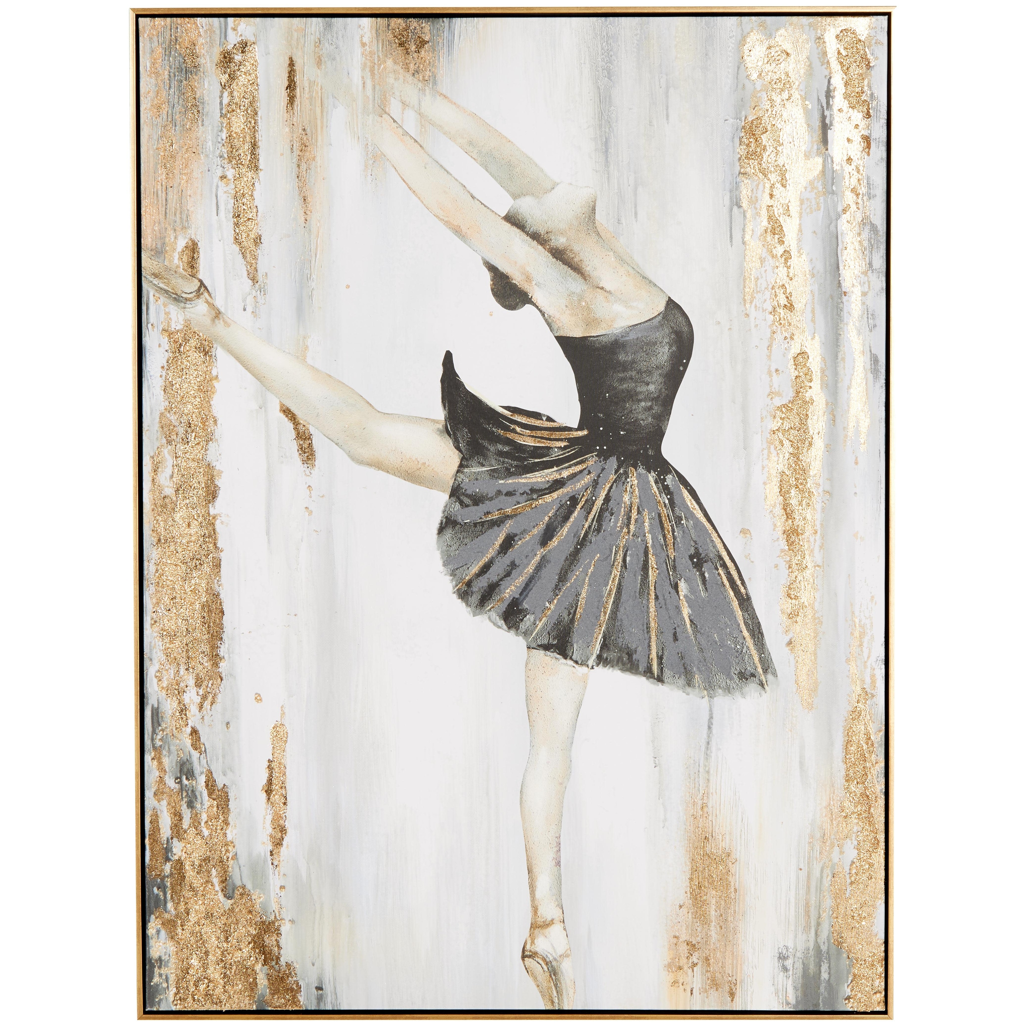 Canvas Dancer Ballet Living Room Framed Wall Art with Black and Gold Foil Accents - Gold - Roche River Decor
