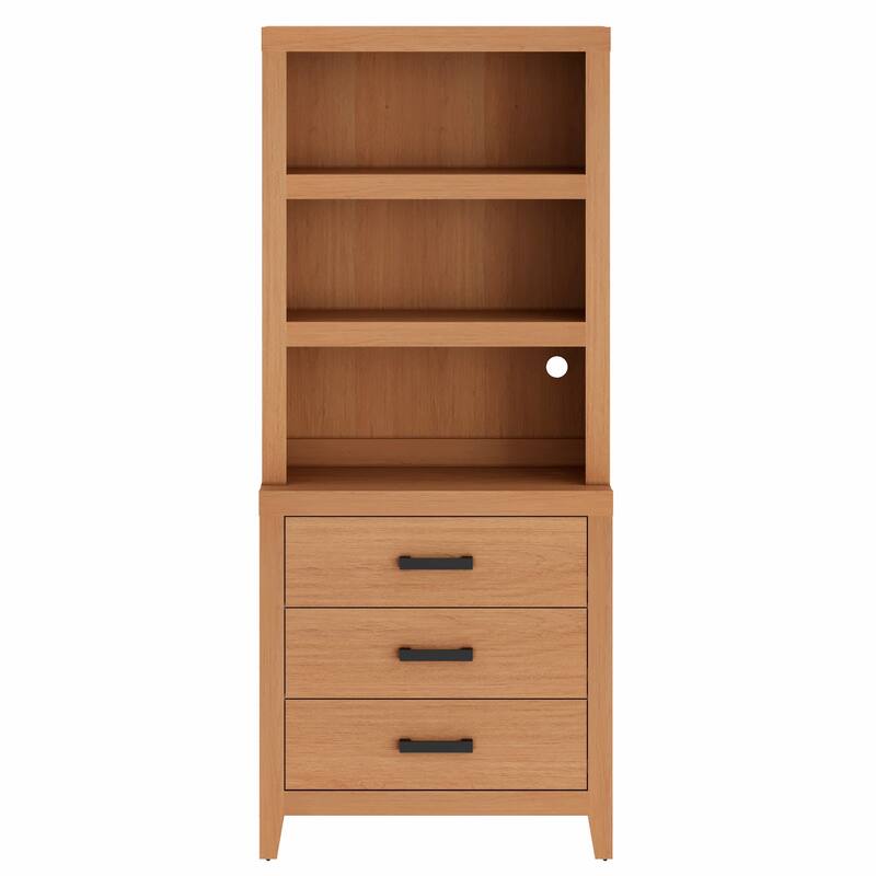 3-Tier Bookshelf with 3 Large Drawers, 74" Tall Farmhouse Bookcase with Wide Metal Handles, for Living Room, Office, Library