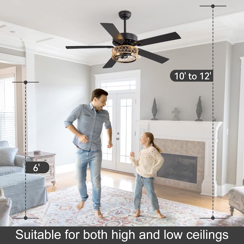 52" Reversible 5-Blade Farmhouse Caged Ceiling Fan with Light and Remote