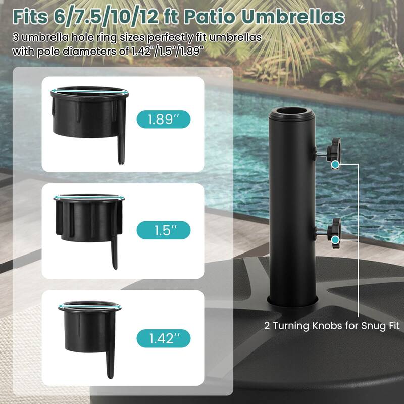 Costway Patio Round Umbrella Base with 2 Adjustable Knobs & 3 Adapters - See Details