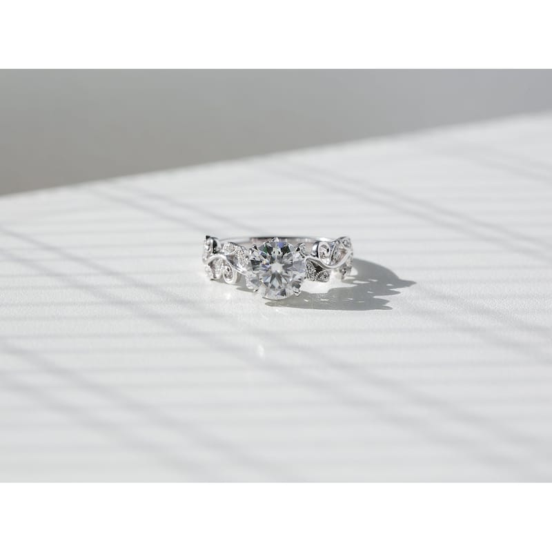Kobelli 1.5 Carat Moissanite & Diamond 14k Solid White Gold Floral Wreath Laurel Ring