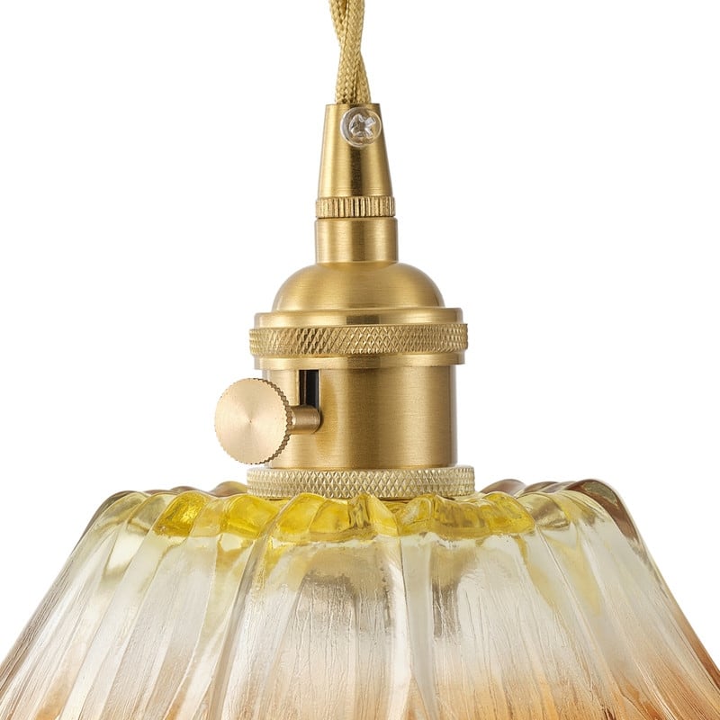Modern 1 Light Gradient Amber Glass Pendant Light Electroplated Brass Ceiling Fixture