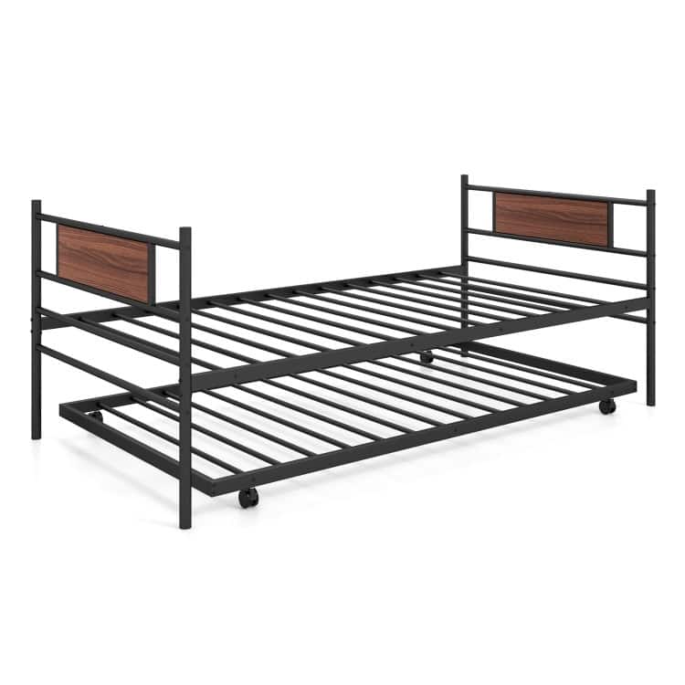 Space-Saving Twin Daybed with Trundle and Lockable Design