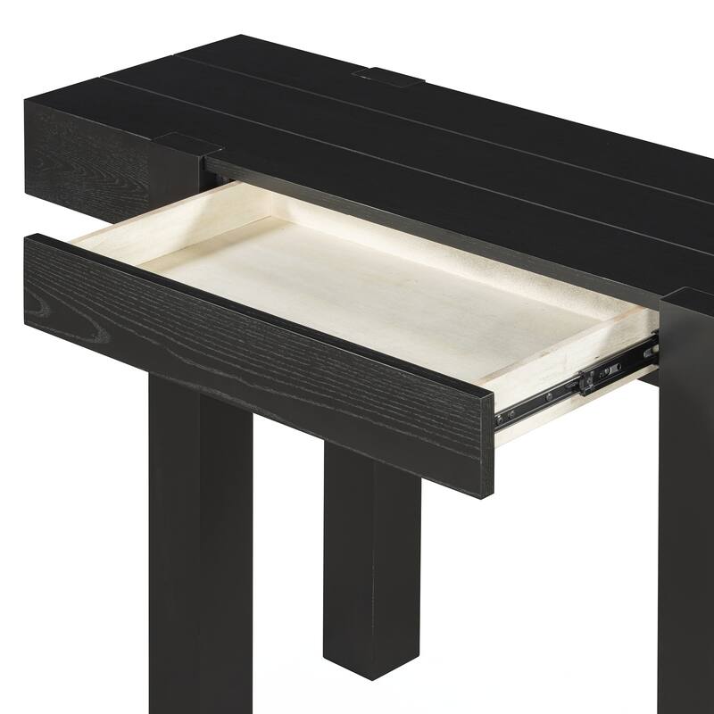 Rustic Minimalist Console Table with Hidden Drawer, Side Power Outlet,Wood Entryway Table for Entryways, Living Rooms