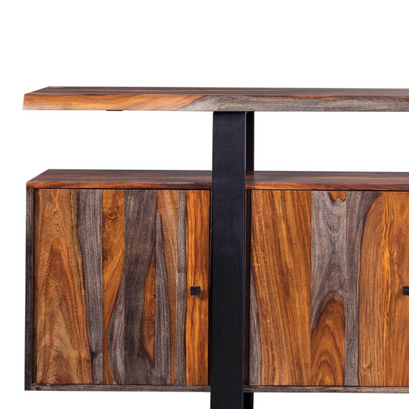 Metal and Wood 4 Door Server with Grain Details, Brown and Black